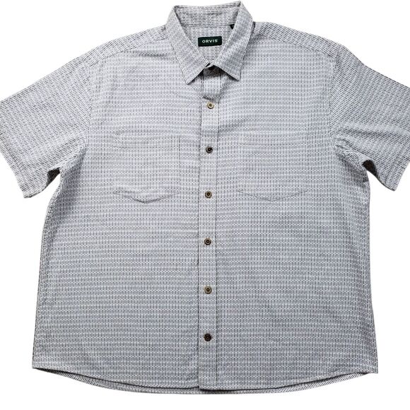 Orvis Weave Shirt Mens XL White Geometric Embroidered Short Sleeve Button Up - Picture 3 of 11
